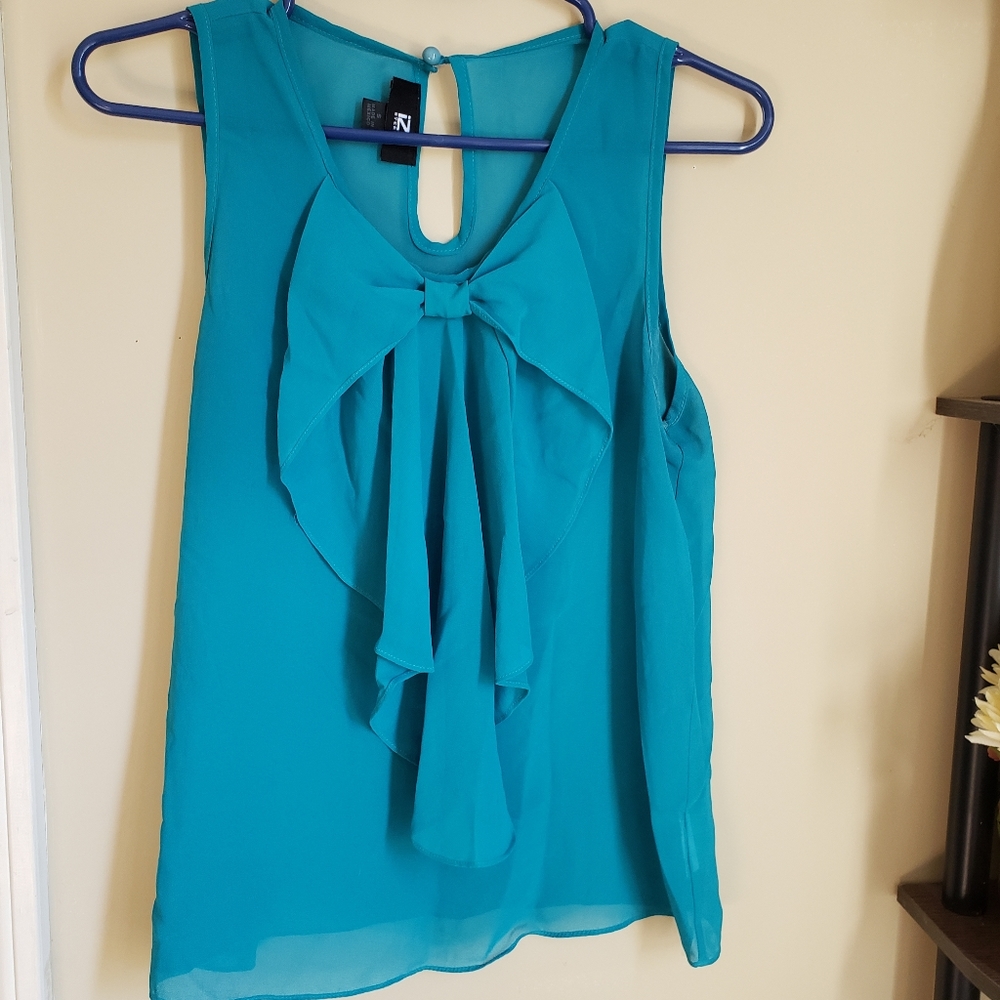 Sheer Teal Bow Tank Top